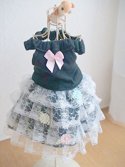 フェレットの洋服・黒に段々の白レース１